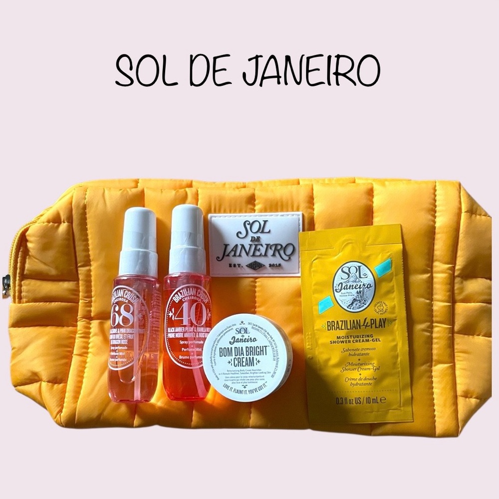 NWT Sol de Janeiro Mini Travel Size Set with Large Quilted Makeup Bag